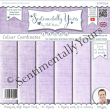 Phill Martin Sentimentally Yours Colour Coordinates 8 x 8 Paper Pack - Distressed Linen in shades of Purple