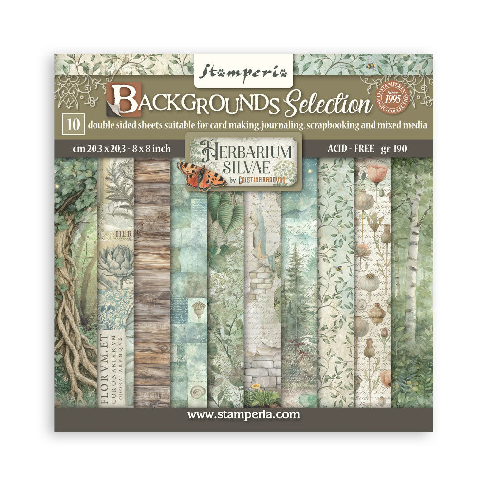 Stamperia Herbarium Silvae - 8 x 8 Backgrounds Double-Sided Paper Pad