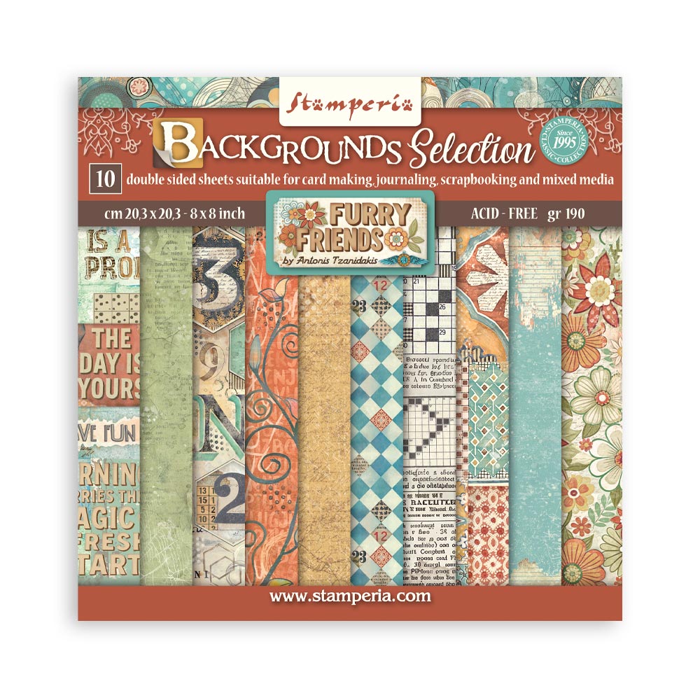 Stamperia Furry Friends - 8 x 8 Backgrounds Paper Pad