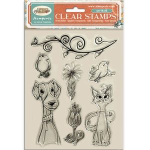Stamperia Furry Friends - Dog, Cat & Flowers Stamp Set