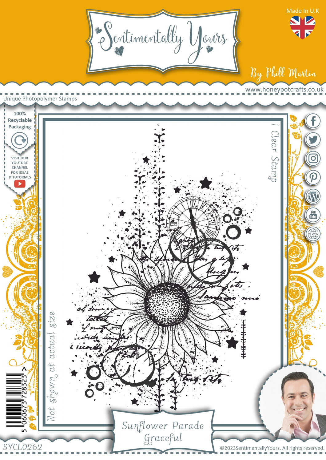 Phill Martin Sentimentally Yours A6 Clear Stamp - Sunflower Parade : Graceful