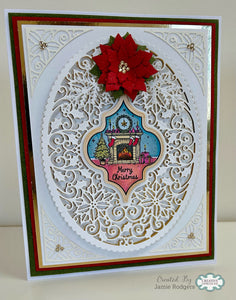 Jamie Rodgers Crafts Background Collection - Elegant Poinsettia Oval