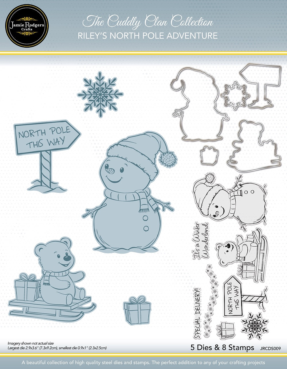 Jamie Rodgers Crafts Cuddly Clan Collection - Riley's North Pole Adventure Stamp & Die Set