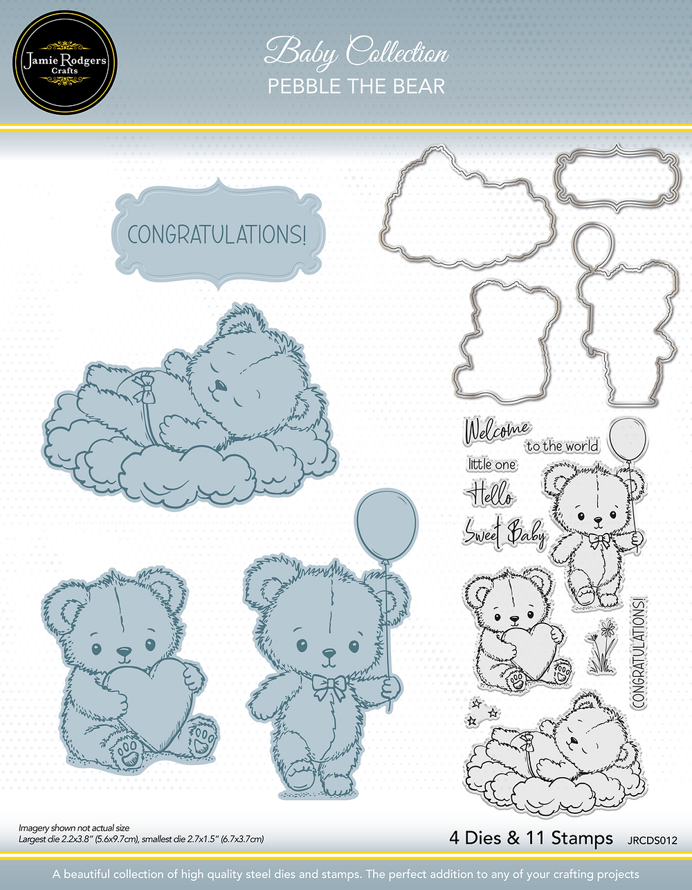 Jamie Rodgers Crafts Baby Collection - Pebble The Bear Stamp & Die Set