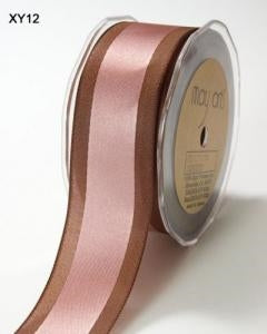 Solid/Satin Centre Band Ribbon - Pink/Brown 5m