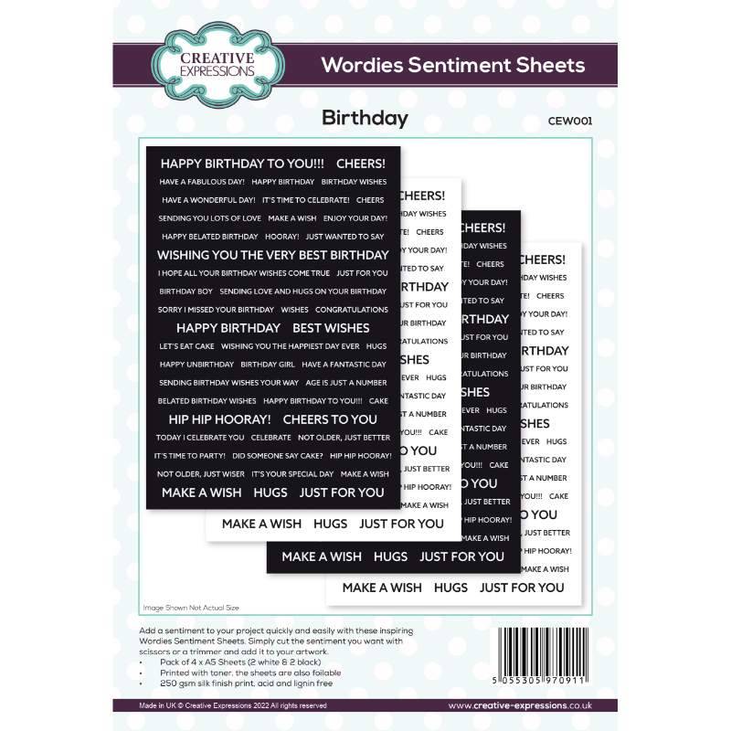 Creative Expressions Wordies Sentiment Sheets – Birthday
