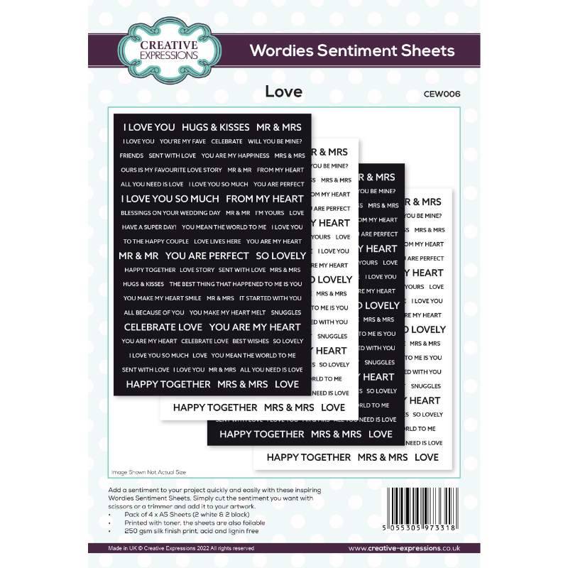 Creative Expressions Wordies Sentiment Sheets – Love