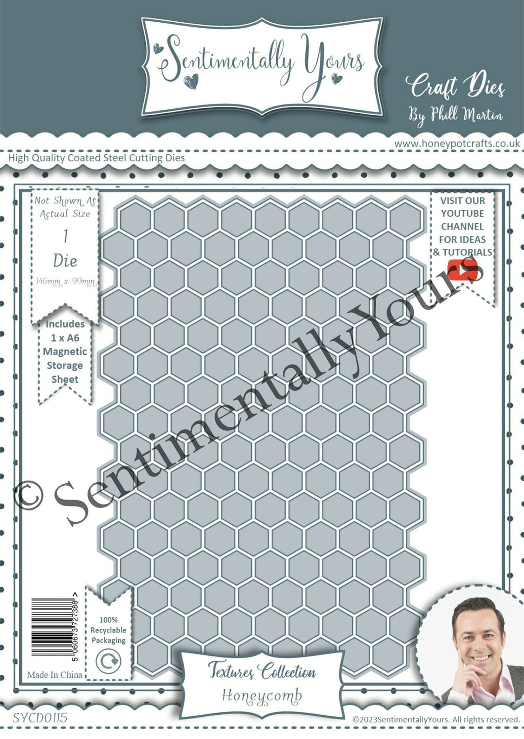 Phill Martin Sentimentally Yours Textures - A6 Honeycomb Die