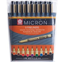Sakura Pigma Micron Pens - Pack of 9 Coloured Pens