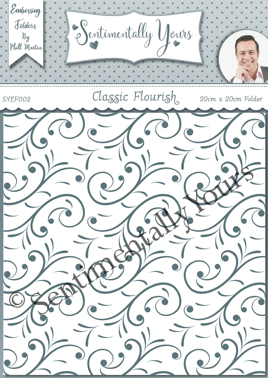 Phill Martin Sentimentally Yours 8 x 8 Embossing Folder - Classic Flourish