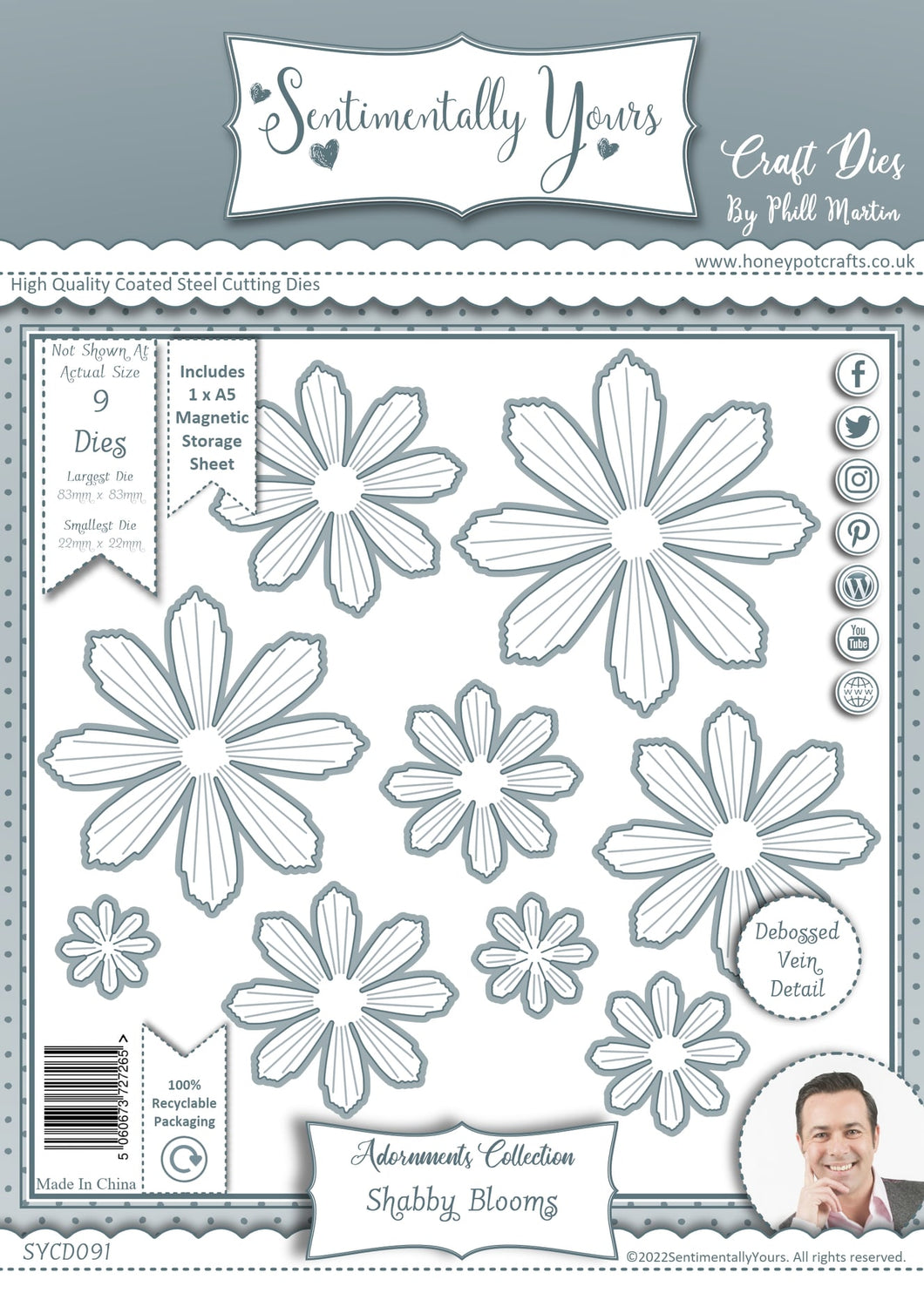 Phill Martin Sentimentally Yours Adornments Collection - Shabby Blooms Die Set