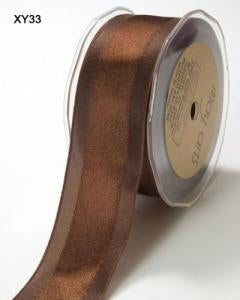 Solid/Satin Centre Band Ribbon - Brown 5m