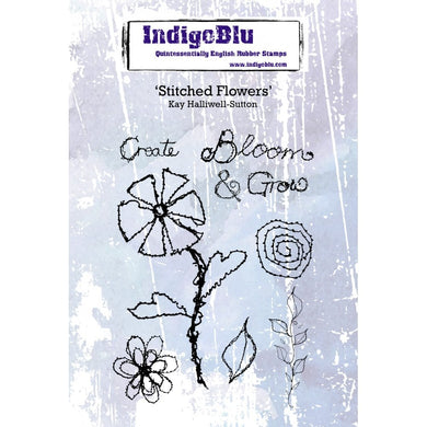 Indigoblu Stitched Flowers A6 Red Rubber Stamp Set